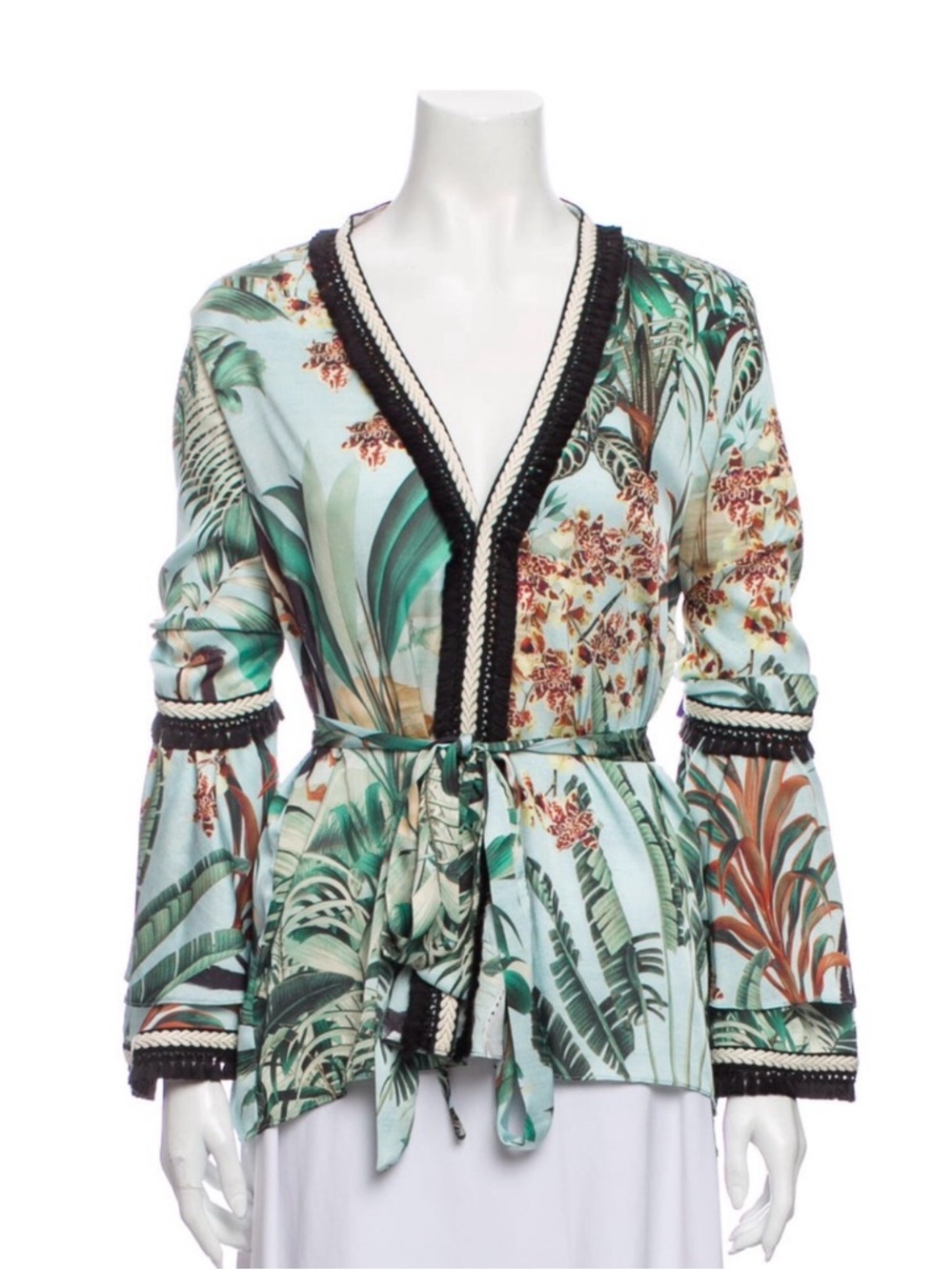 LIKE NEW PatBO Satin Mixed Textile Wrap Blouse (size L)